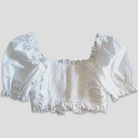 NWOT - MABLE Country Nights Cropped Lace Up Peasant Blouse - White - Picture 4 of 8